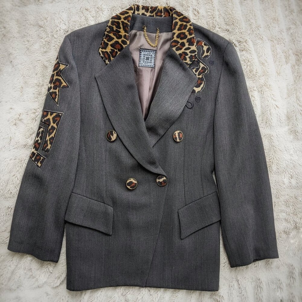 Rare VINTAGE 90s Made In France Bestini “Pop Art” Wool Leopard Detailed Jkt Sz 4